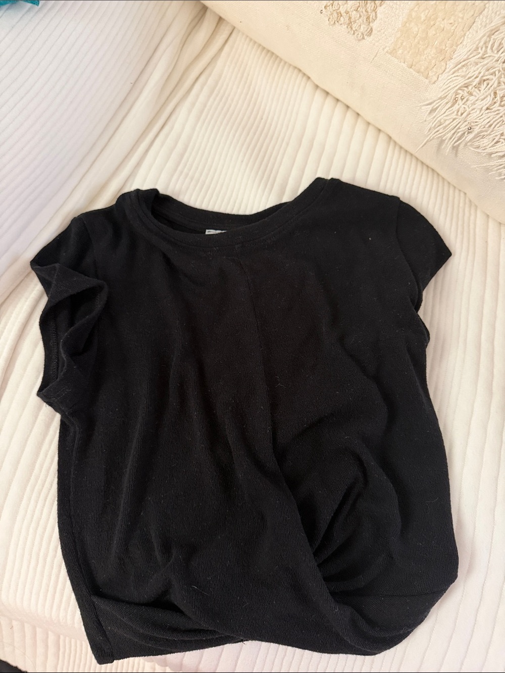 Blue Rain Black Crewneck Twist-Front Top
